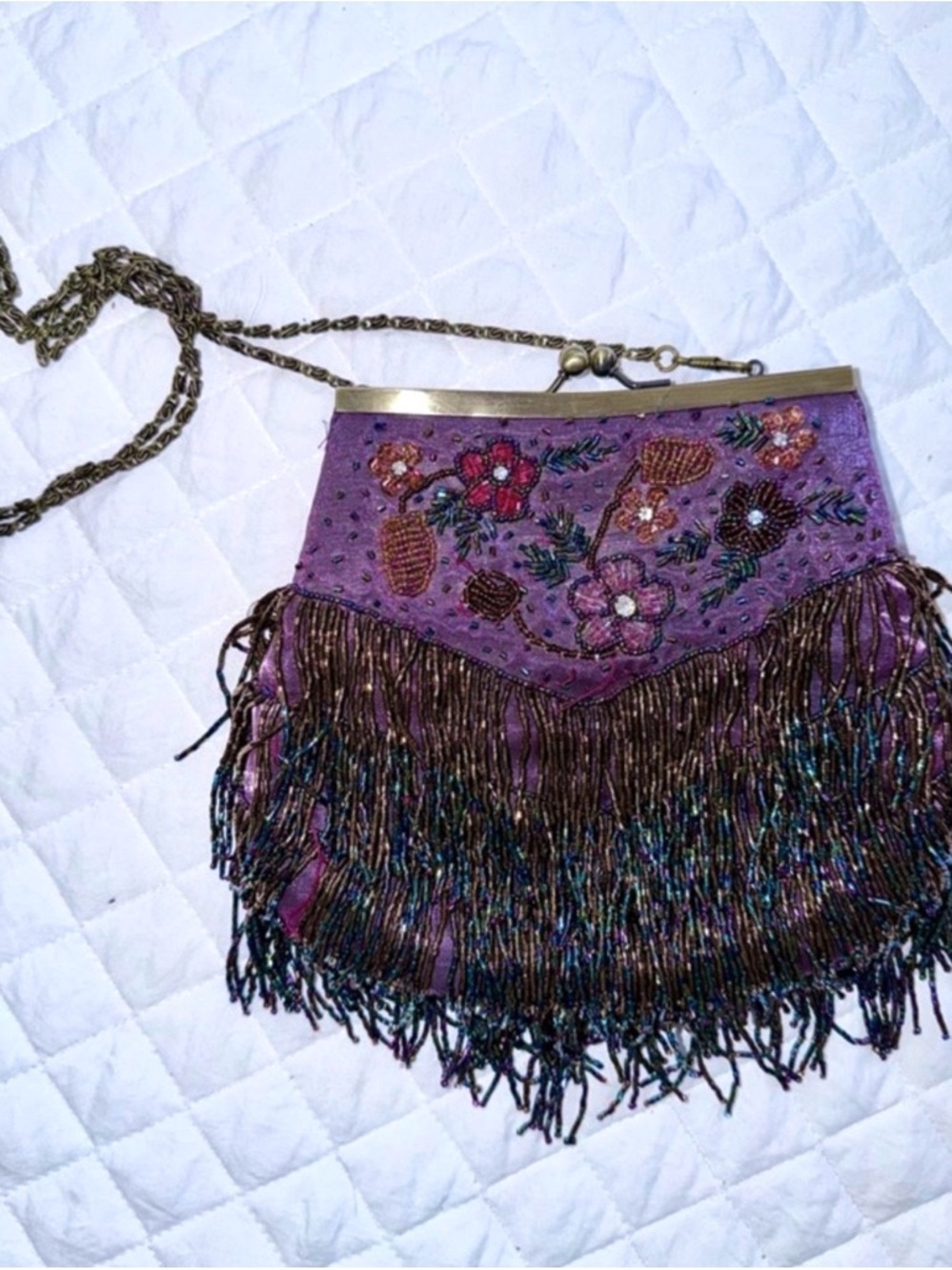Purple Beaded Fringe Evening Clutch